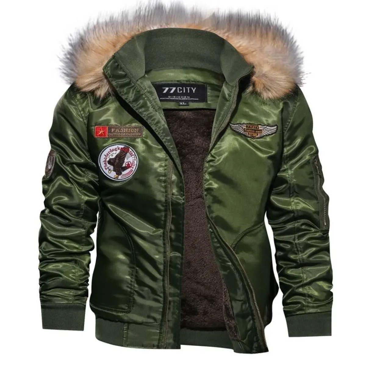 Fur Collar Military Flight Jacket - Image 7