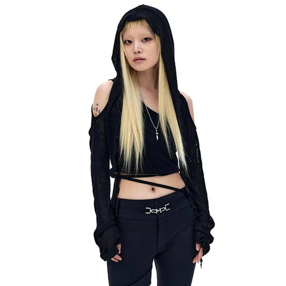 Hooded Long Sleeve Crop Top - Image 23