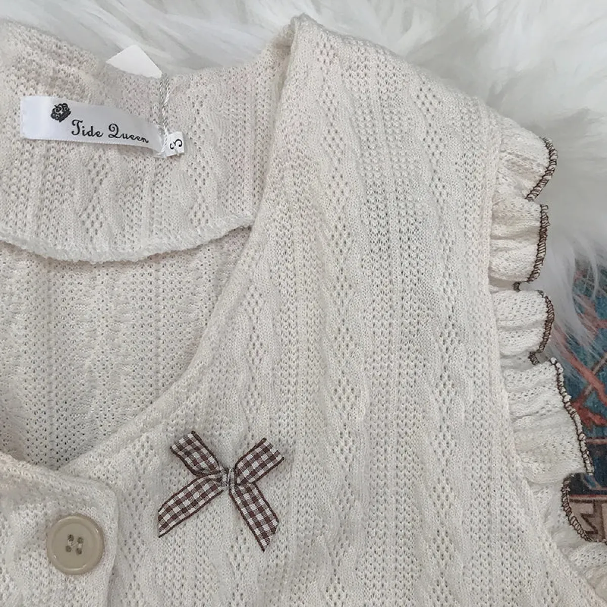 Kawaii Lolita Ruffle Knit Sweater Vest - Japanese Bow Cardigan - Image 7