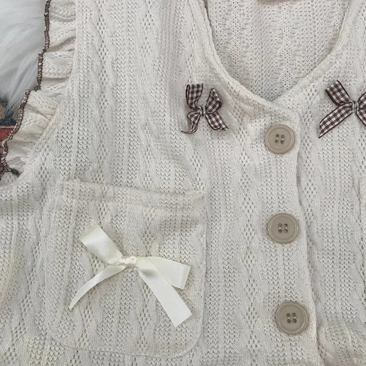 Kawaii Lolita Ruffle Knit Sweater Vest - Japanese Bow Cardigan - Image 9
