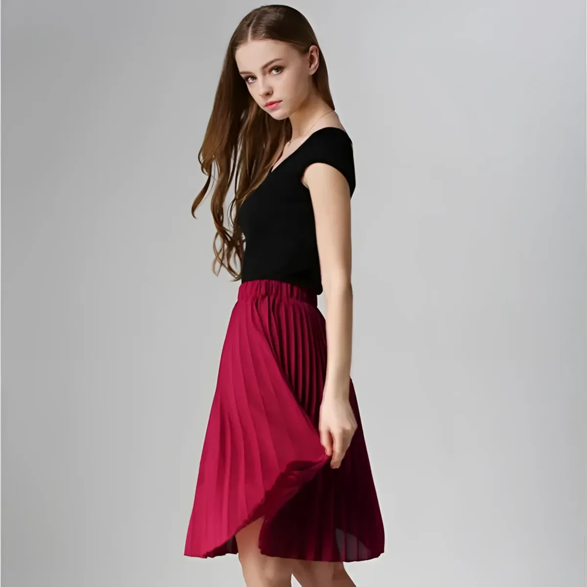 Knife-Pleated Chiffon Skirt - Image 3