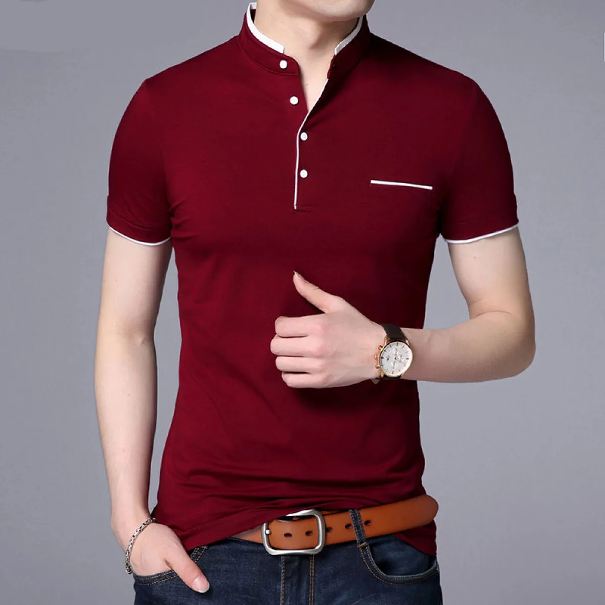 Mandarin Collar Active Shirt - Image 10