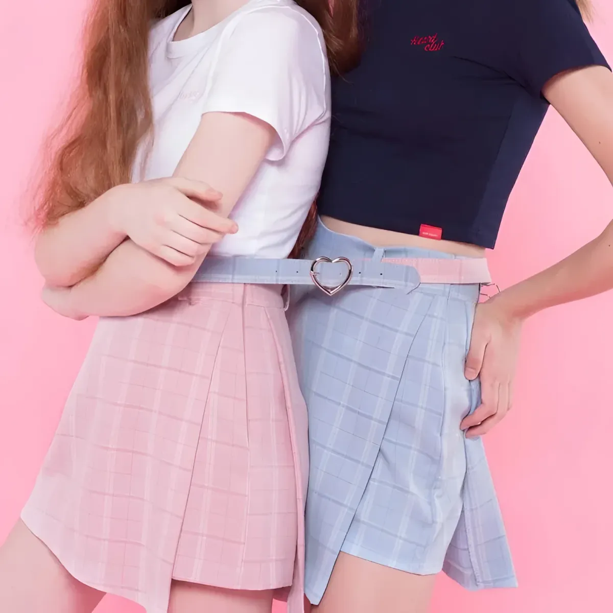 Plaid A-Line Mini Skirt with Heart Buckle - Image 3