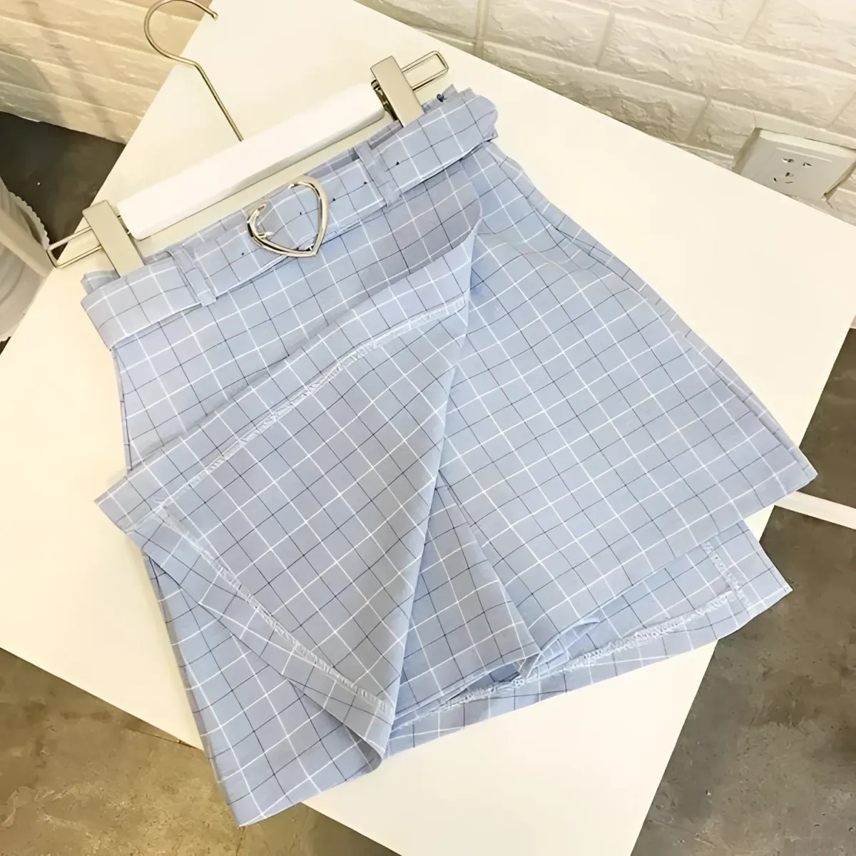 Plaid A-Line Mini Skirt with Heart Buckle - Image 9