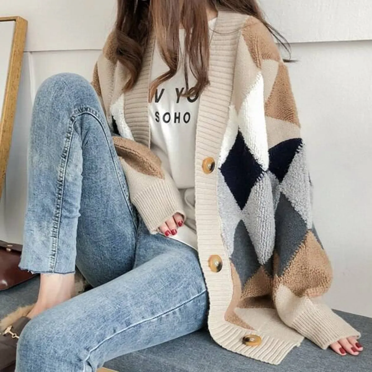 Plaid V-Neck Cardigan - Image 15