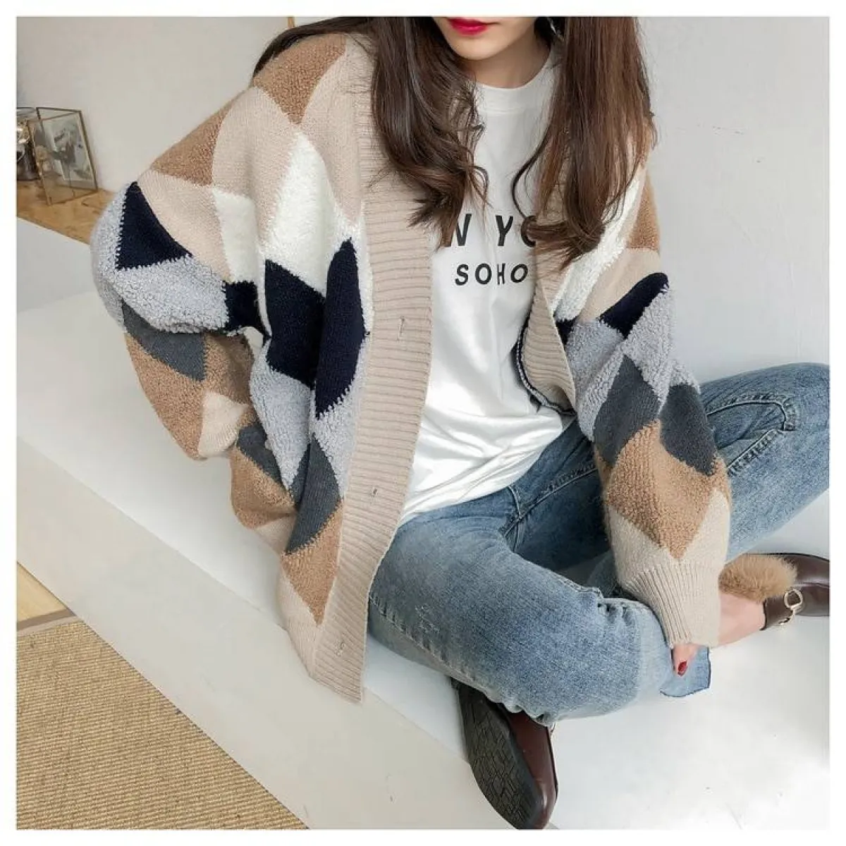 Plaid V-Neck Cardigan - Image 4