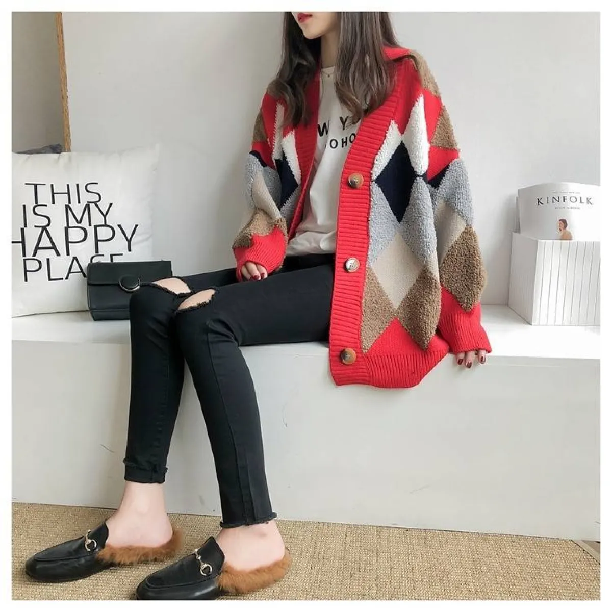 Plaid V-Neck Cardigan - Image 5