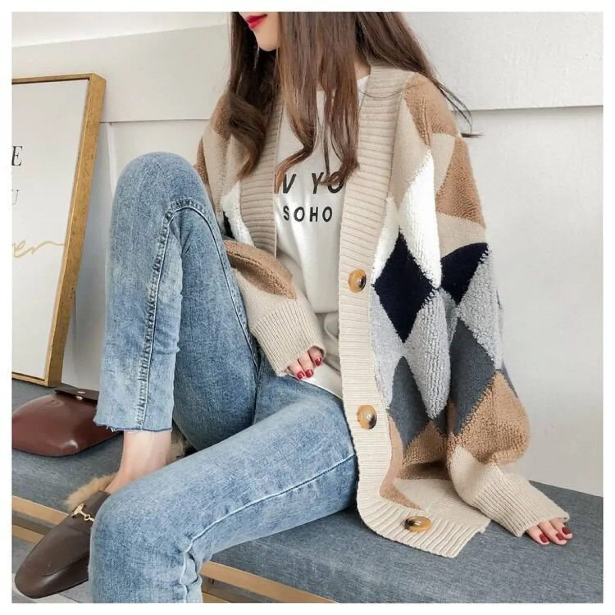 Plaid V-Neck Cardigan - Image 8