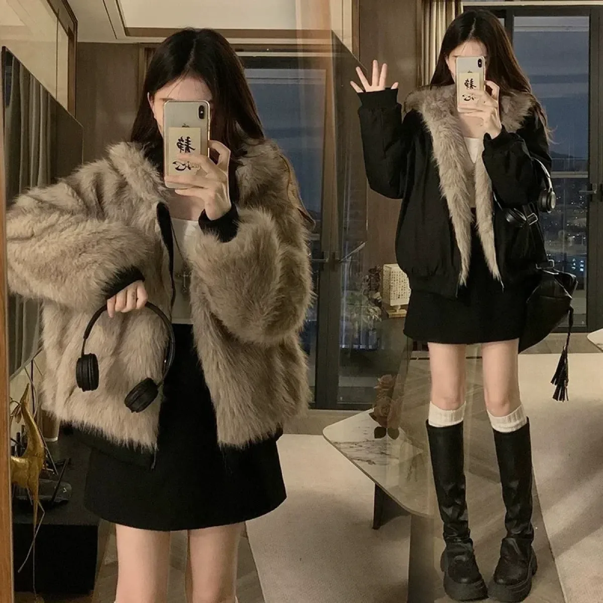 Reversible Faux Mink Fur Hooded Winter Jacket - Image 6