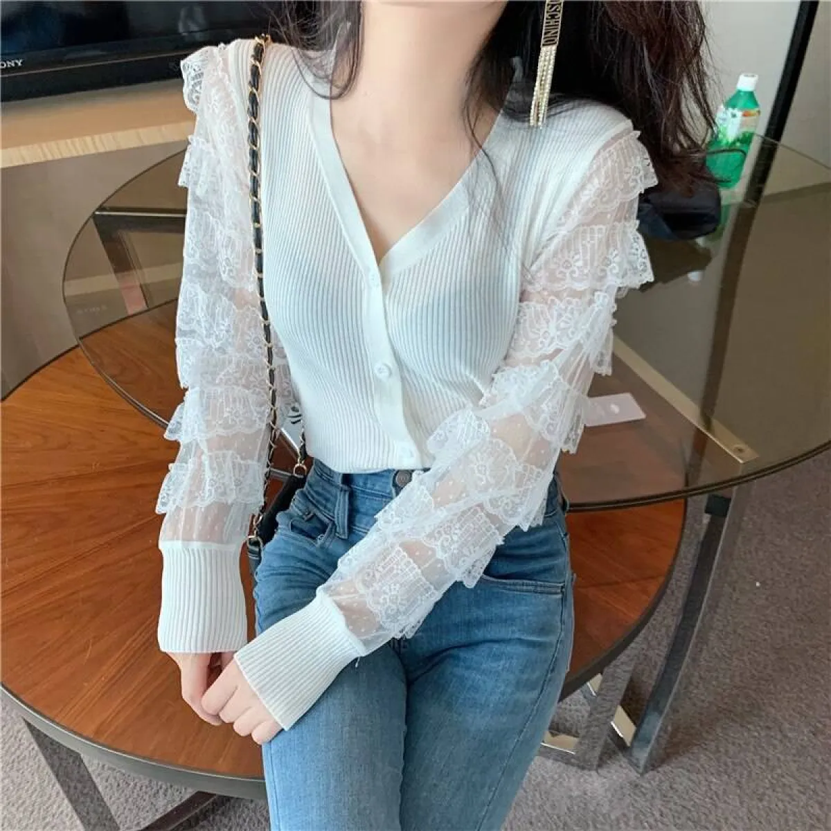 Ruffled Knitted Cardigan - Image 11