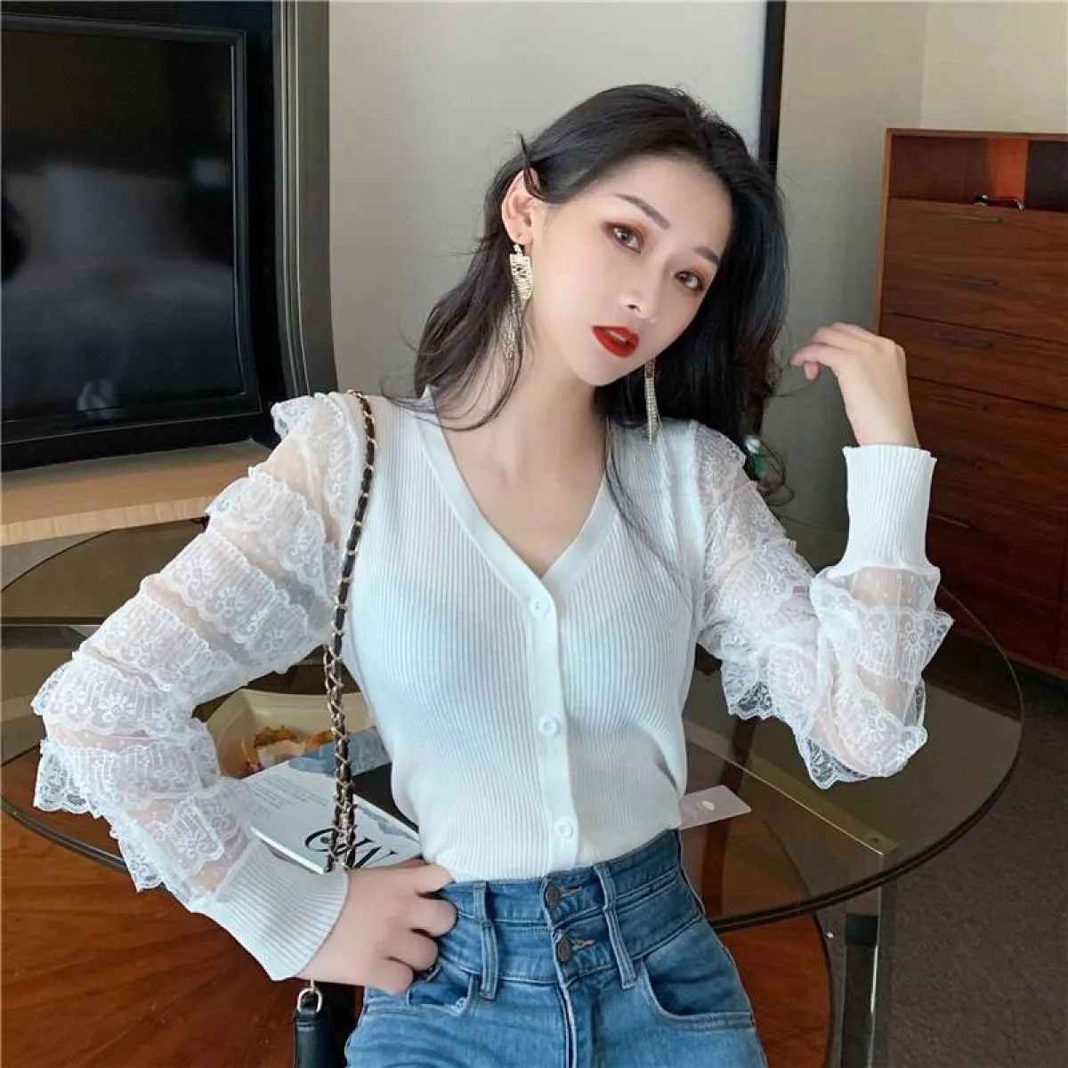 Ruffled Knitted Cardigan - Image 5