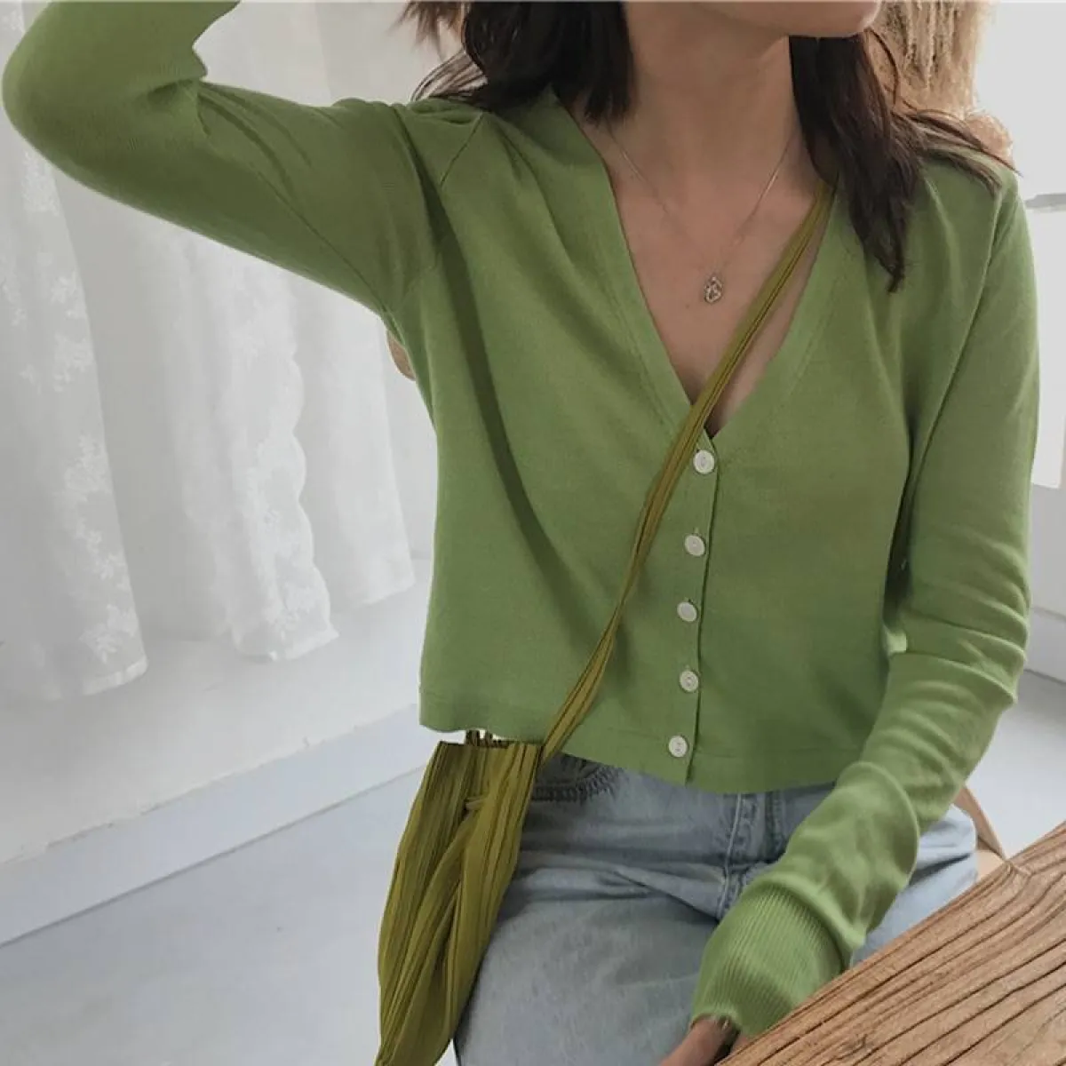Women's Knitted Cropped Cardigan - Image 3